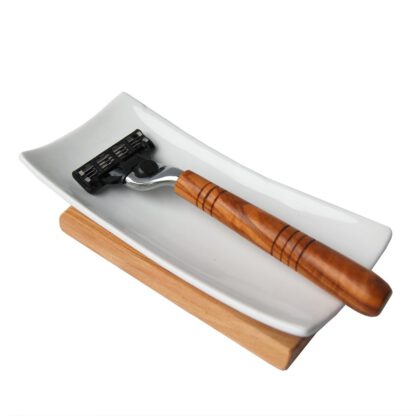 porzellan rasiererablage mit olivenholz sockel